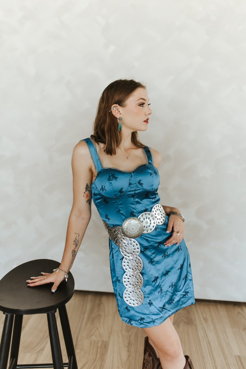 Blue Rodeo Cowboy Print Corset Mini Dress