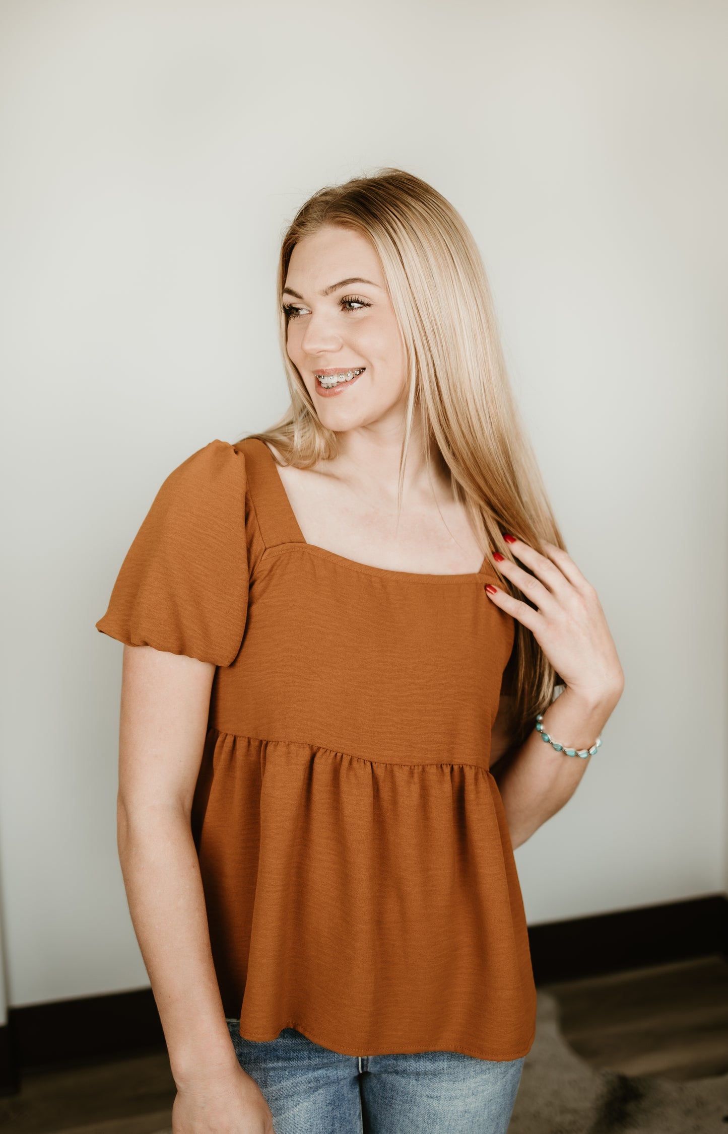 Womans Square Neck Baby Doll Blouse