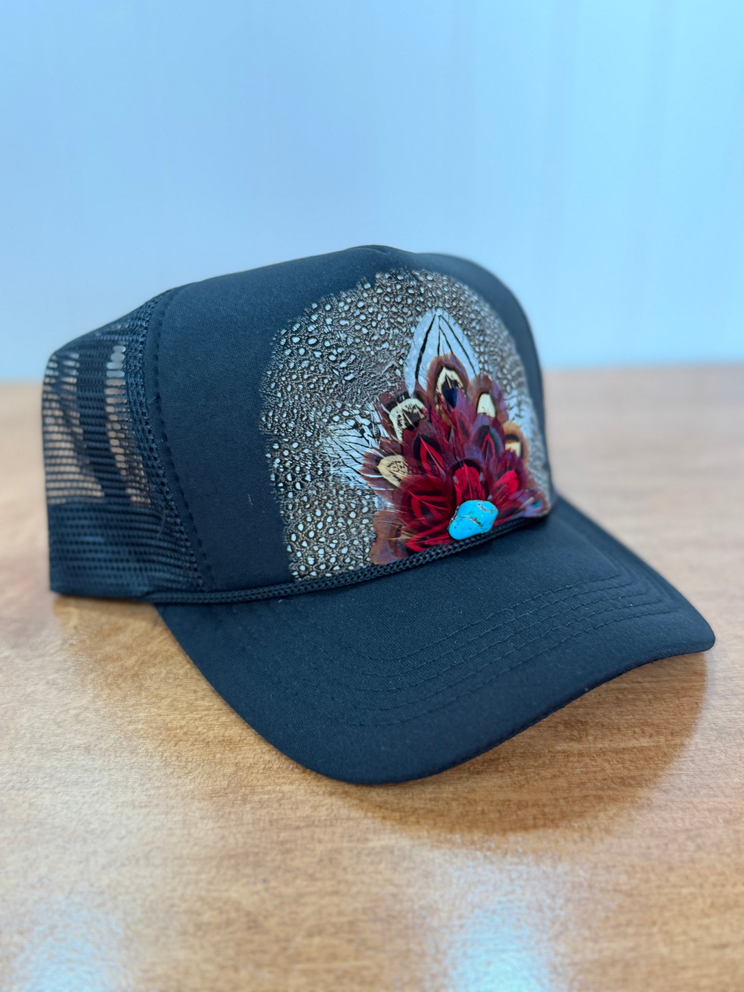 Black Feather Detailed Trucker Hat