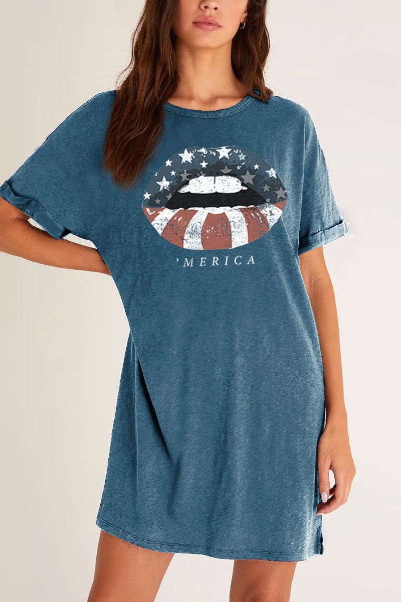 Merica Lips Graphic Tee Shirt Dress