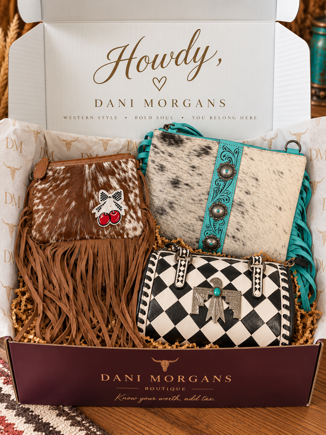Dani Morgans 3-Piece Handbag Bundle | Genuine Leather & Cowhide Western Bags