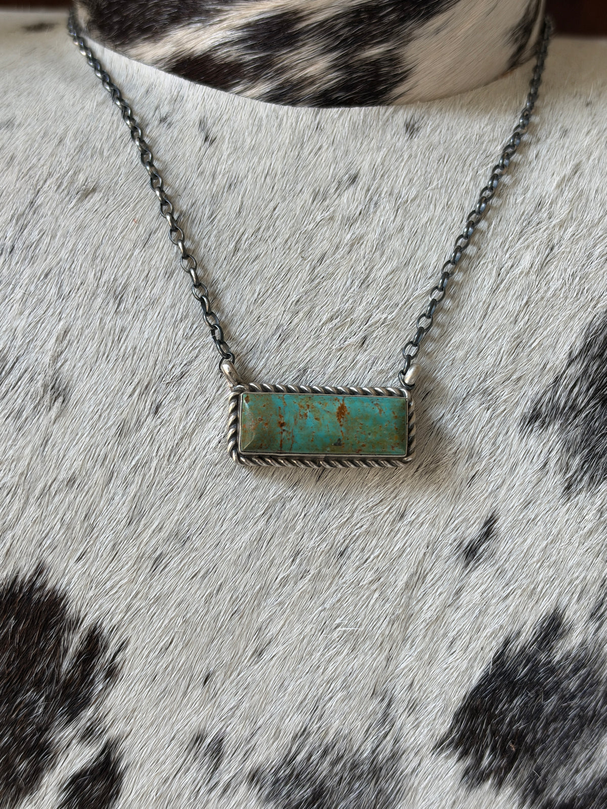 Chassity Belone Number 8 Turquoise 16" Bar Necklace ā Native Made 925 Sterling Silver