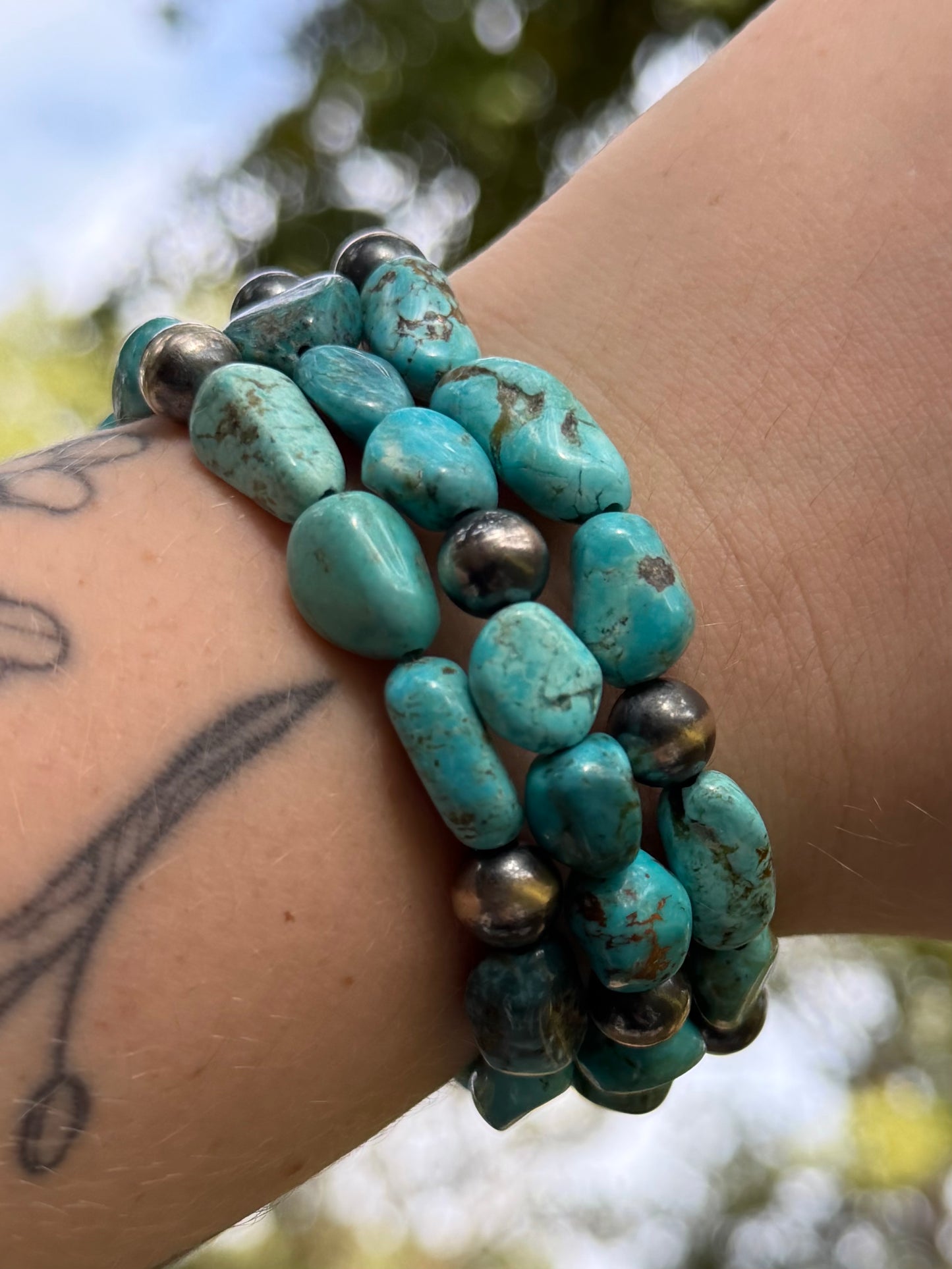 Turquoise Stretchy Bracelet with 8mm Pearls