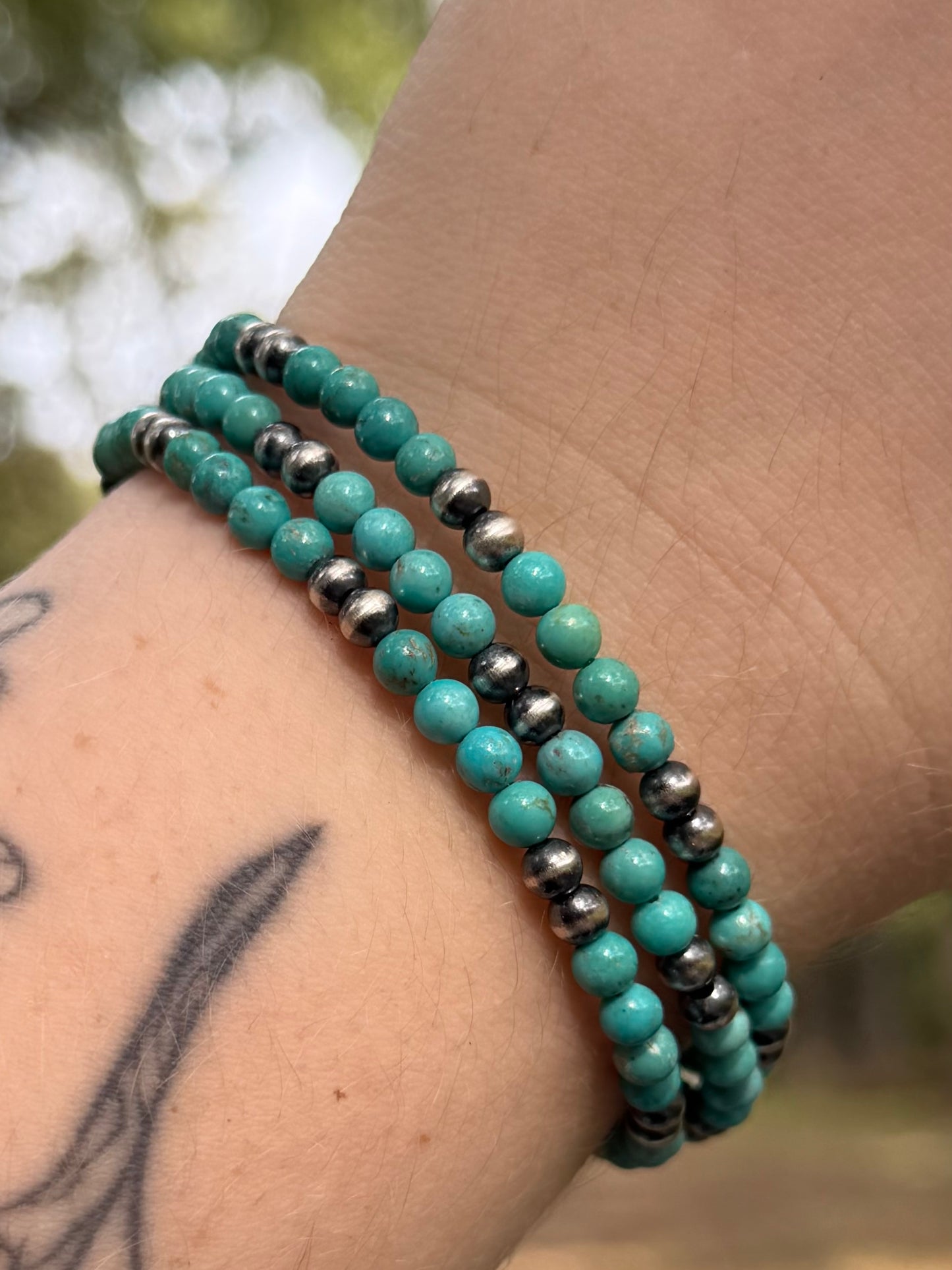 Turquoise Stretchy Bracelet with 4MM Pearl