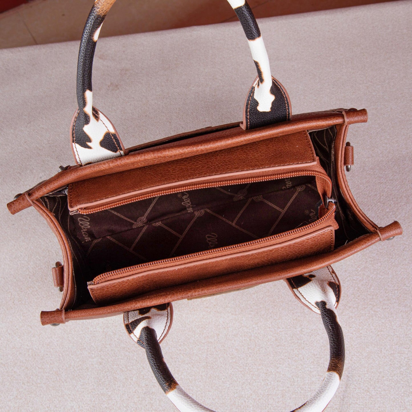 Cow Print Accented Wrangler Concealed Carry Crocodile Pattern Tote/Crossbody Bag by Wrangler