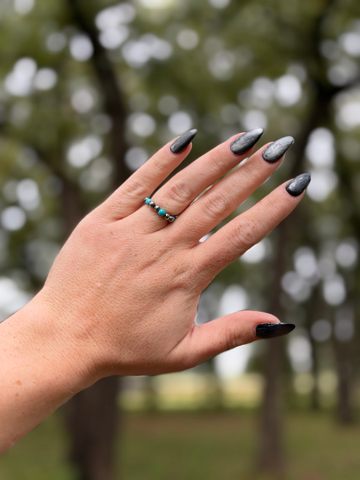 Turquoise 925 Sterling Silver Pearl Stretch Ring