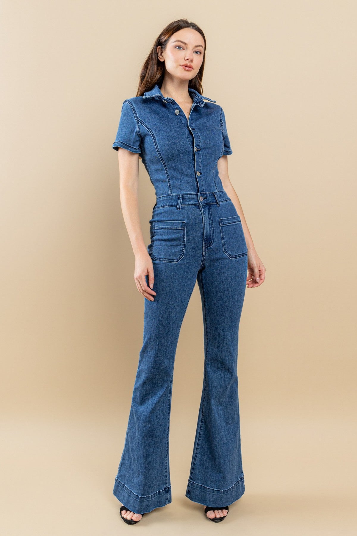 Flattering Flared Denim Jumpsuit