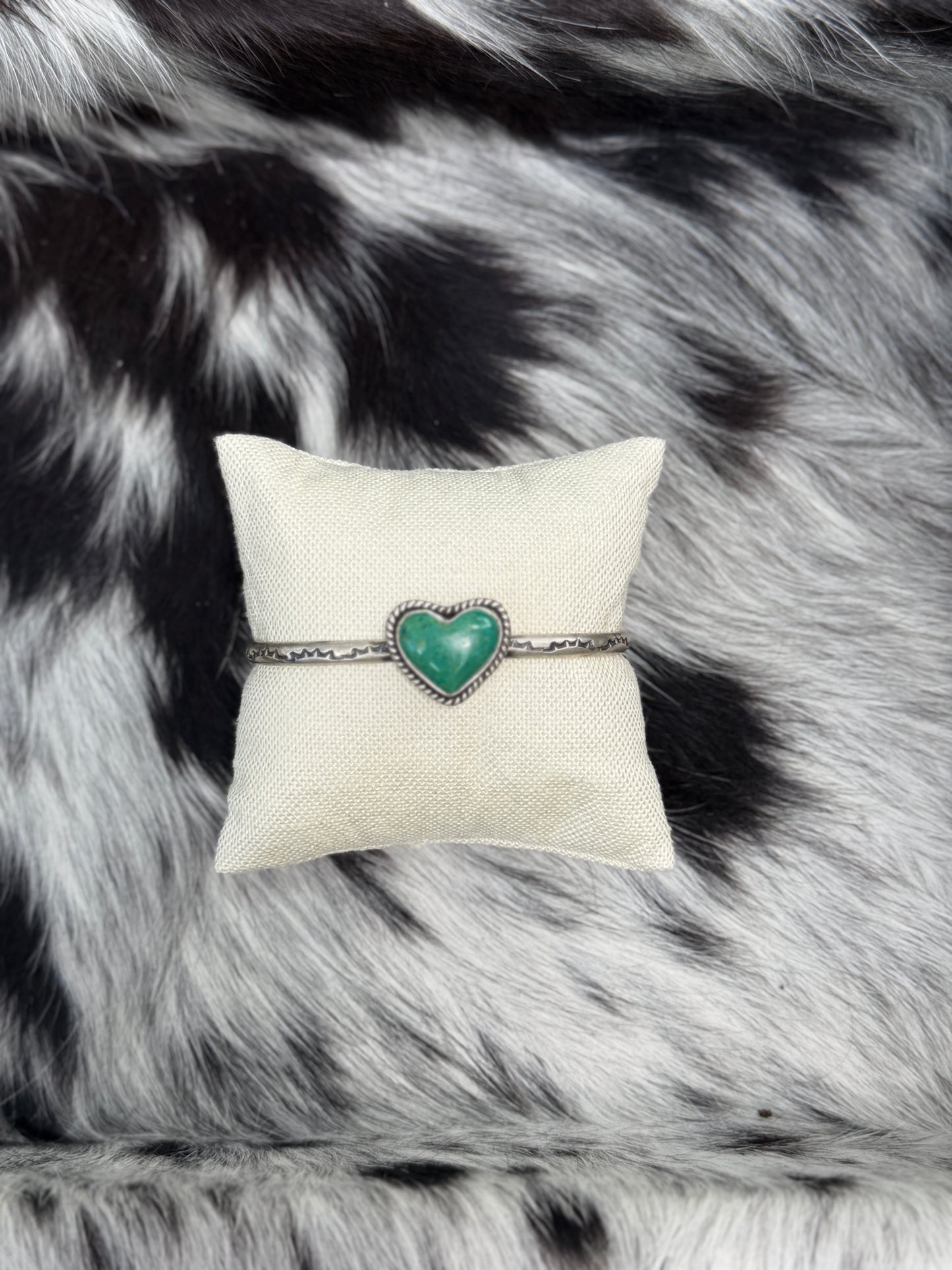 Kingman Turquoise Heart Cuff Bracelet | Genuine 925 Sterling Silver | Native Made by Donovan Skeets