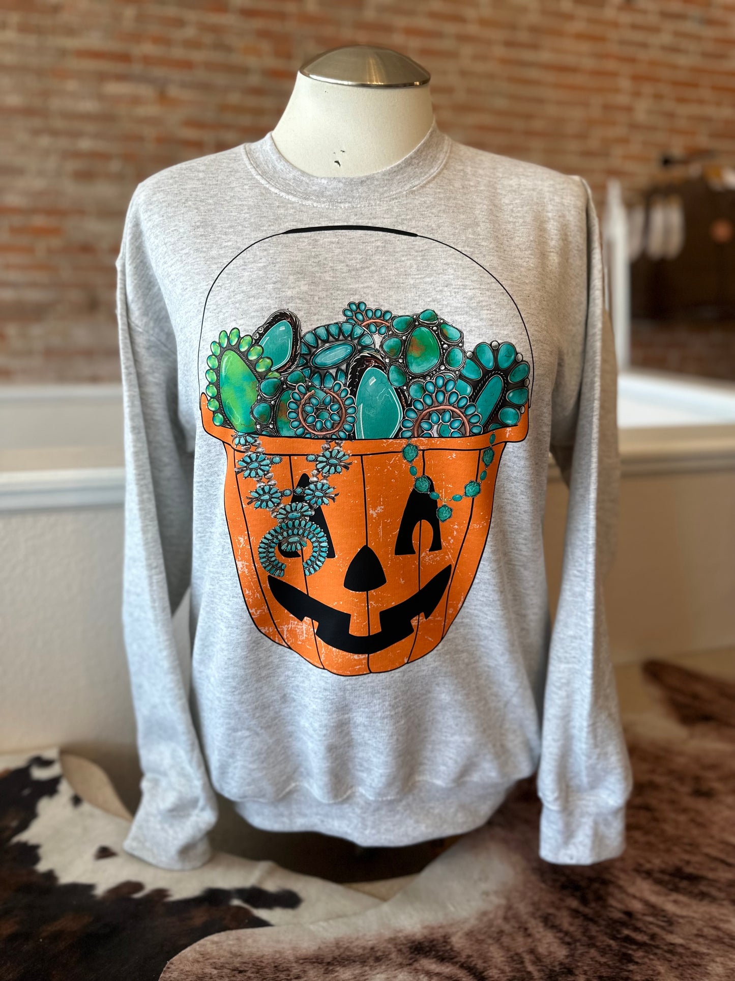 Trick or Treatin’ for Turquoise Crewneck