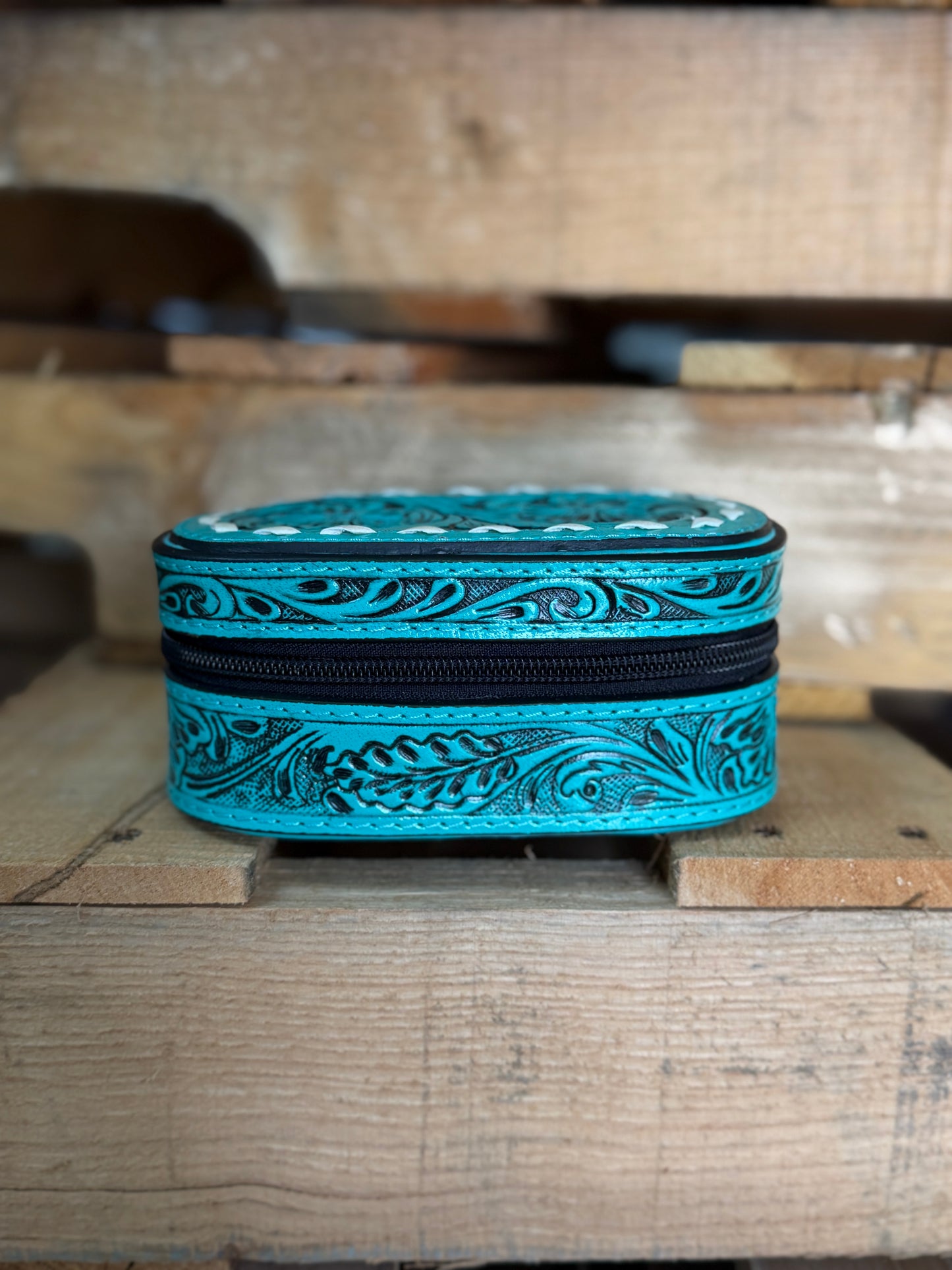 Tooled Leather Travel Jewelry Case | Western Jewelry Organizer | Genuine Leather