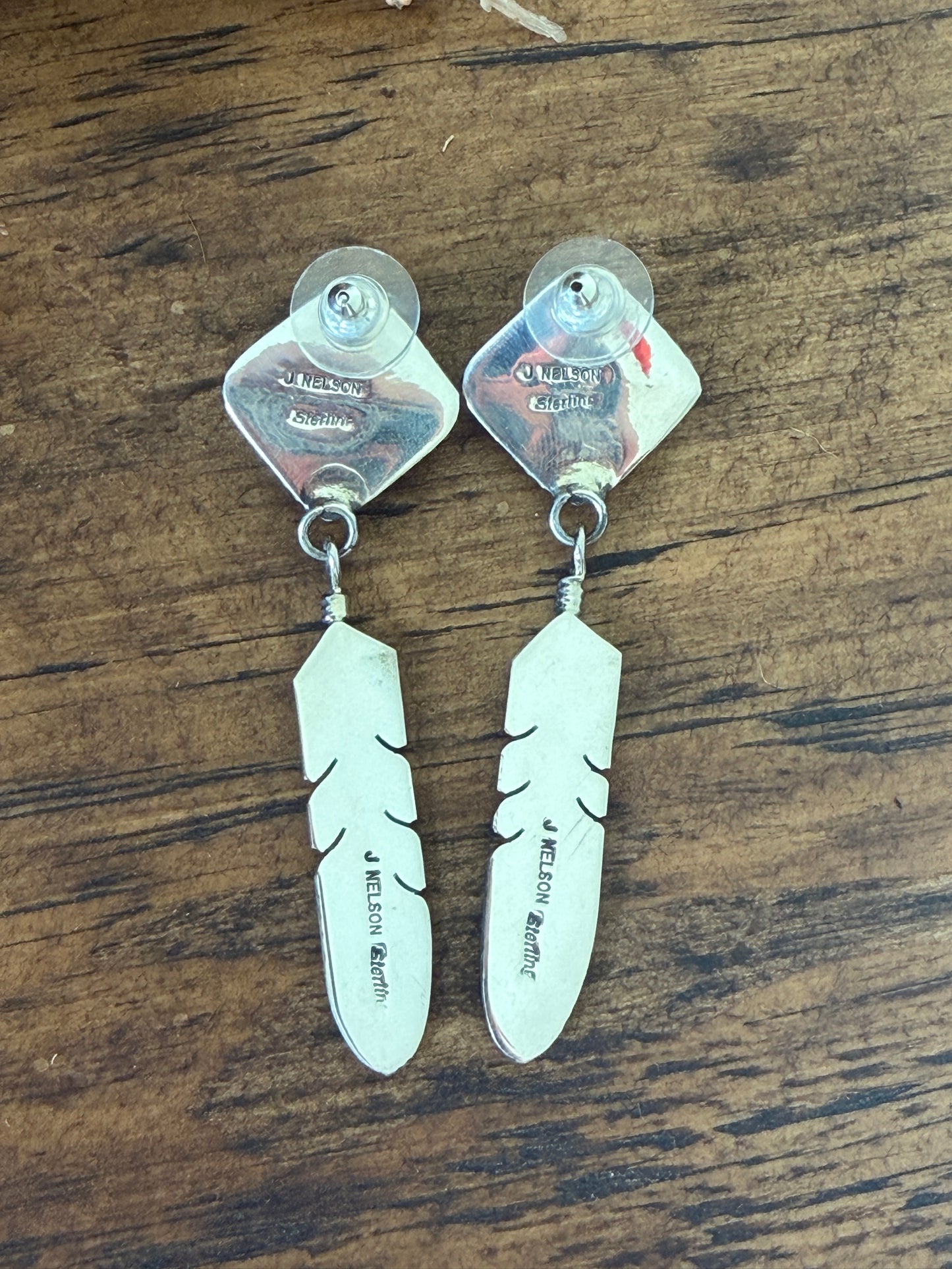 Sonoran Gold Turquoise & Sterling Silver Feather Dangle Earrings - Native Made by J. Nelson