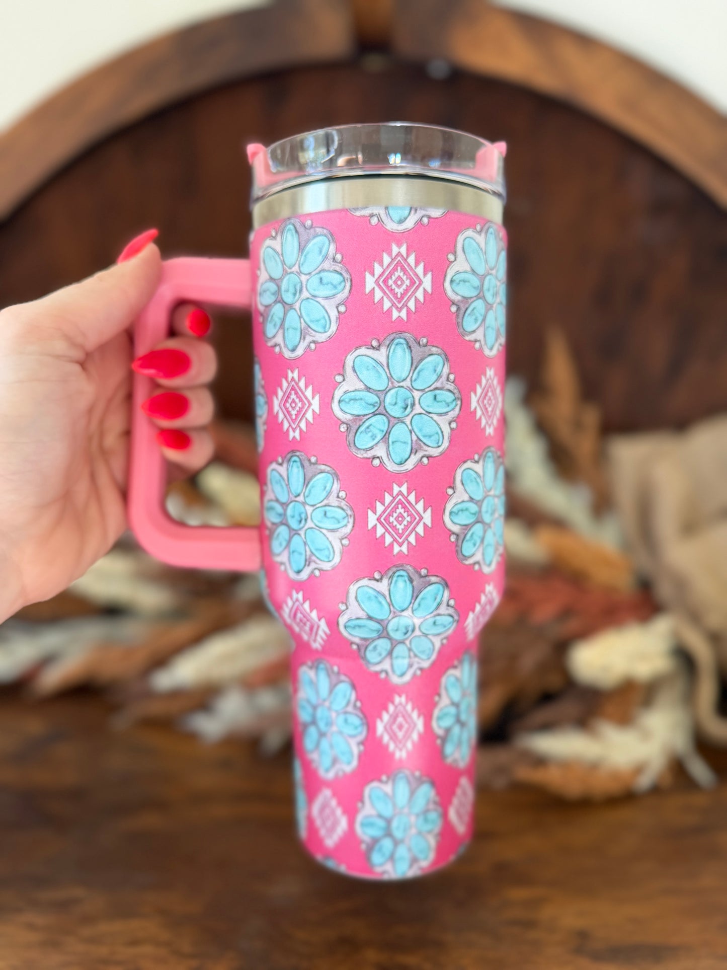 Pretty in Pink Turquoise Concho 40oz Insulated Tumbler