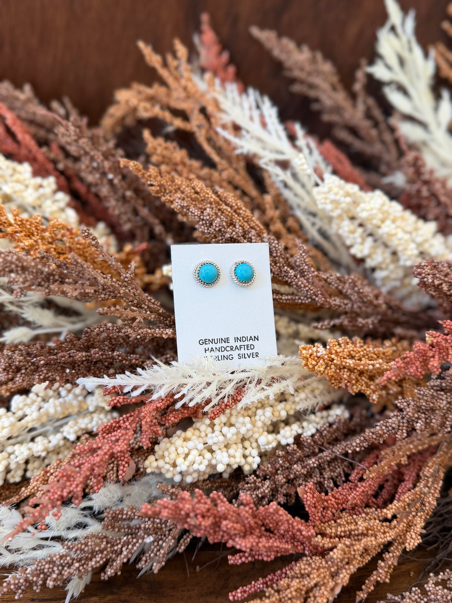 Kingman Turquoise & Sterling Silver Stud Earrings - Native Made by Esther White
