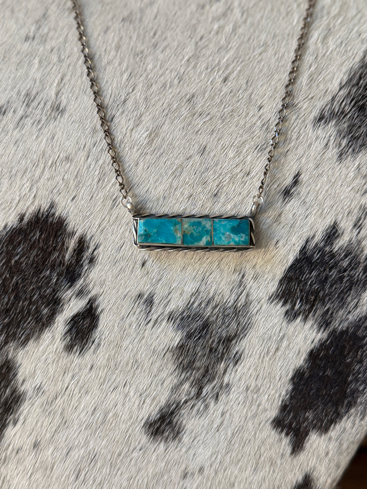 Steve Francisco Kingman Turquoise Bar Necklace ā Native Made 925 Sterling Silver | 18"