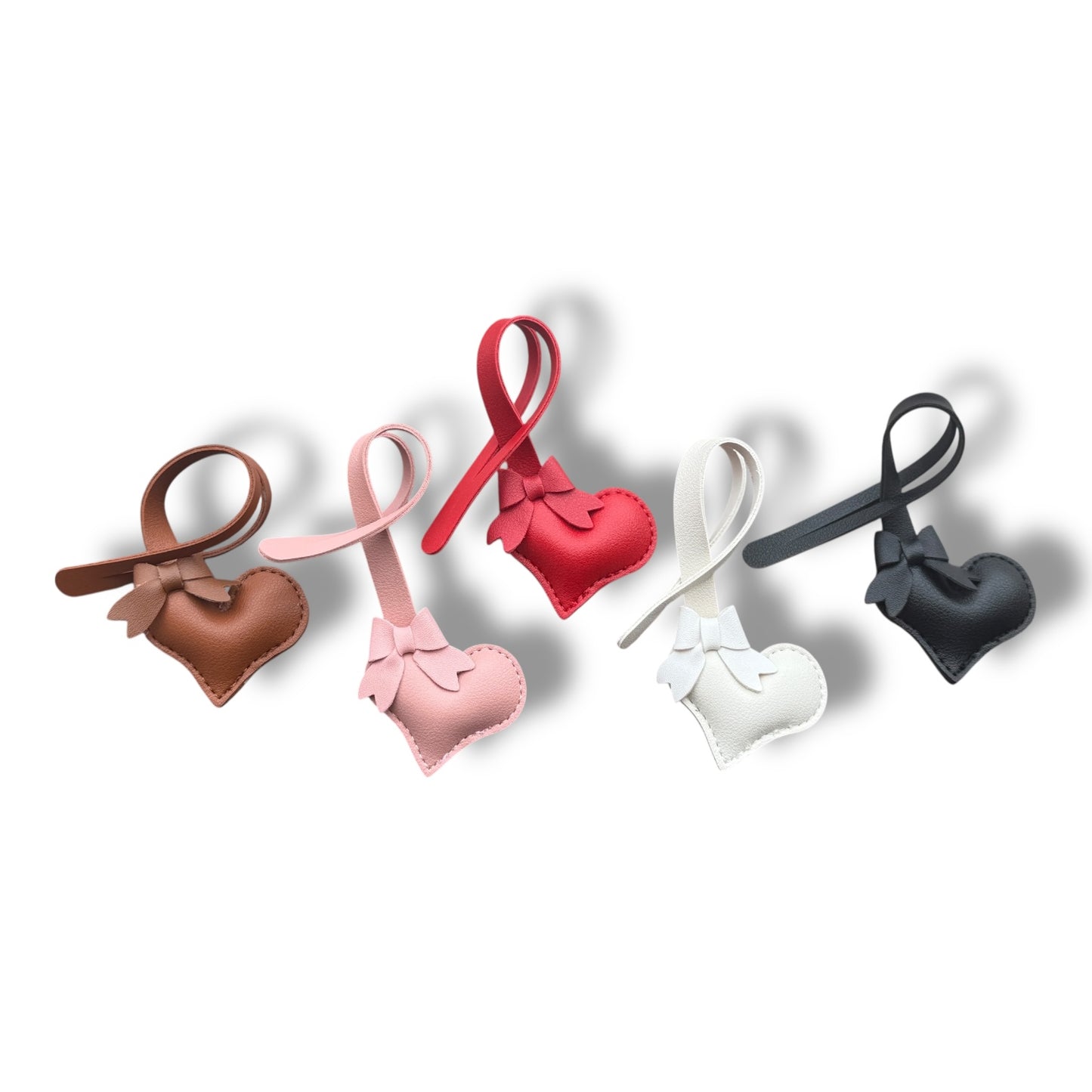 Heart Faux Leather Bag Charm – 8” Hanging Accessory with Bow Detail