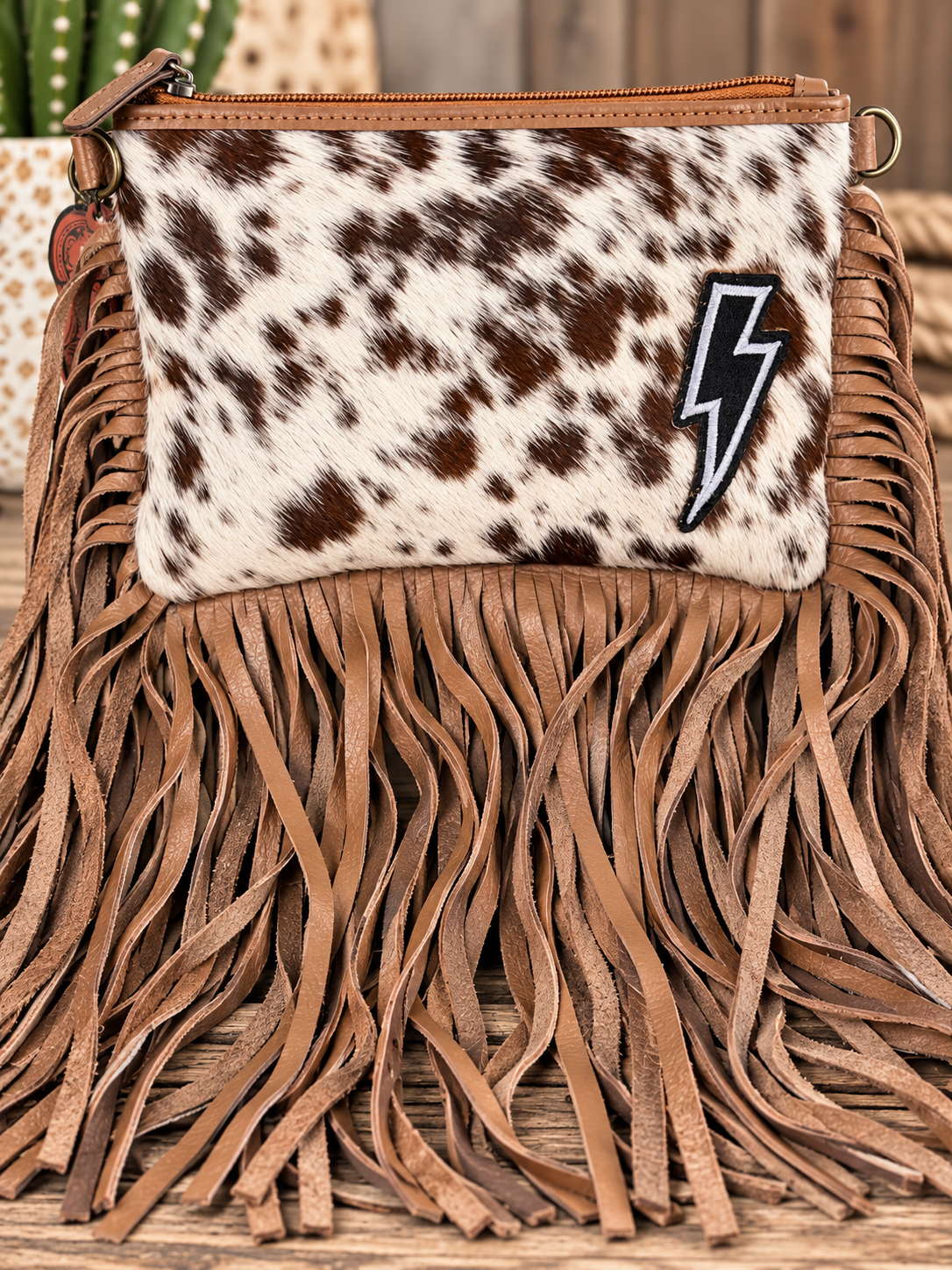 Stockyards After Dark Genuine Cowhide Fringe Crossbody Bag