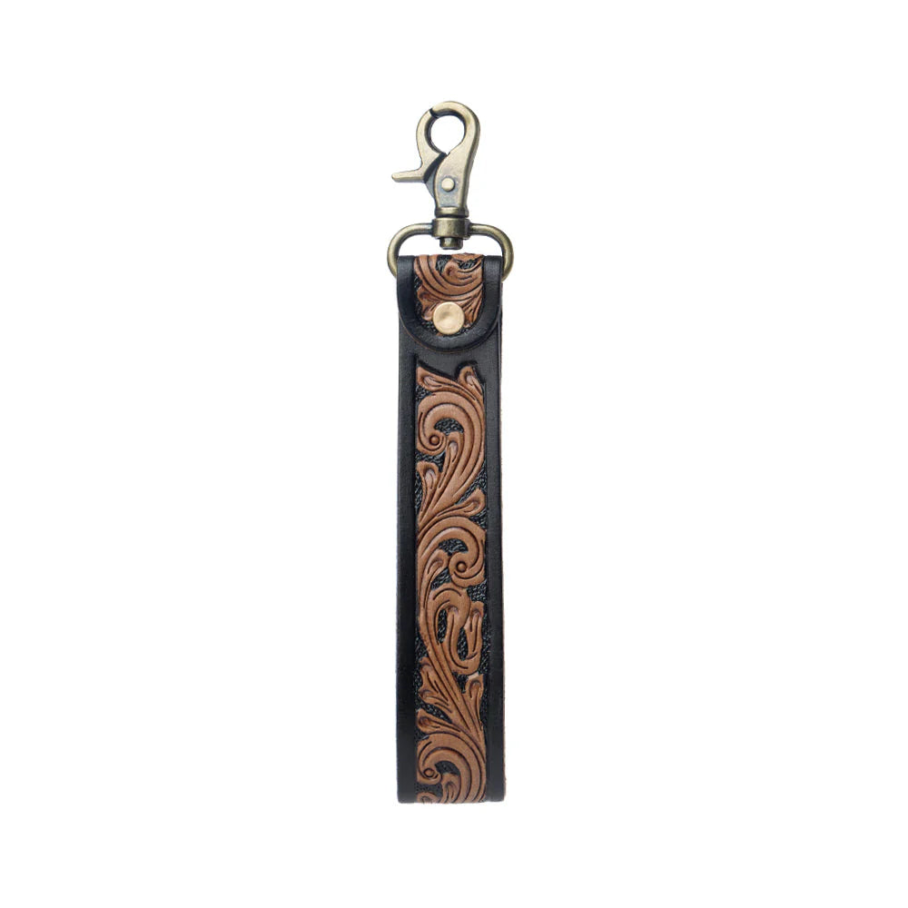 Black And Brown Turquoise Daydreams Leather Tooled Key Fob