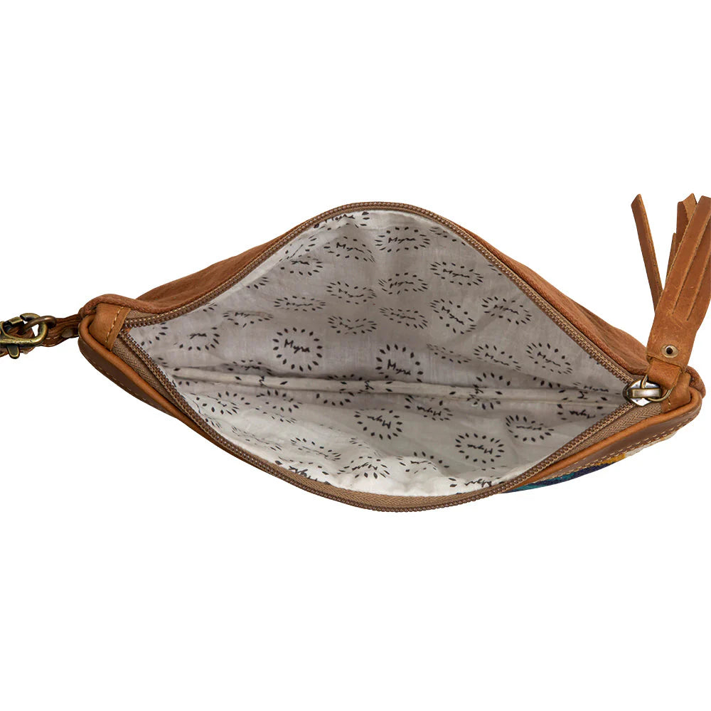 Moon Carry Leather and Canvas Wristlet Clutch