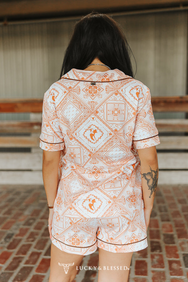 Orange You Glad You’re Western Bandana Print Pajama Short Set