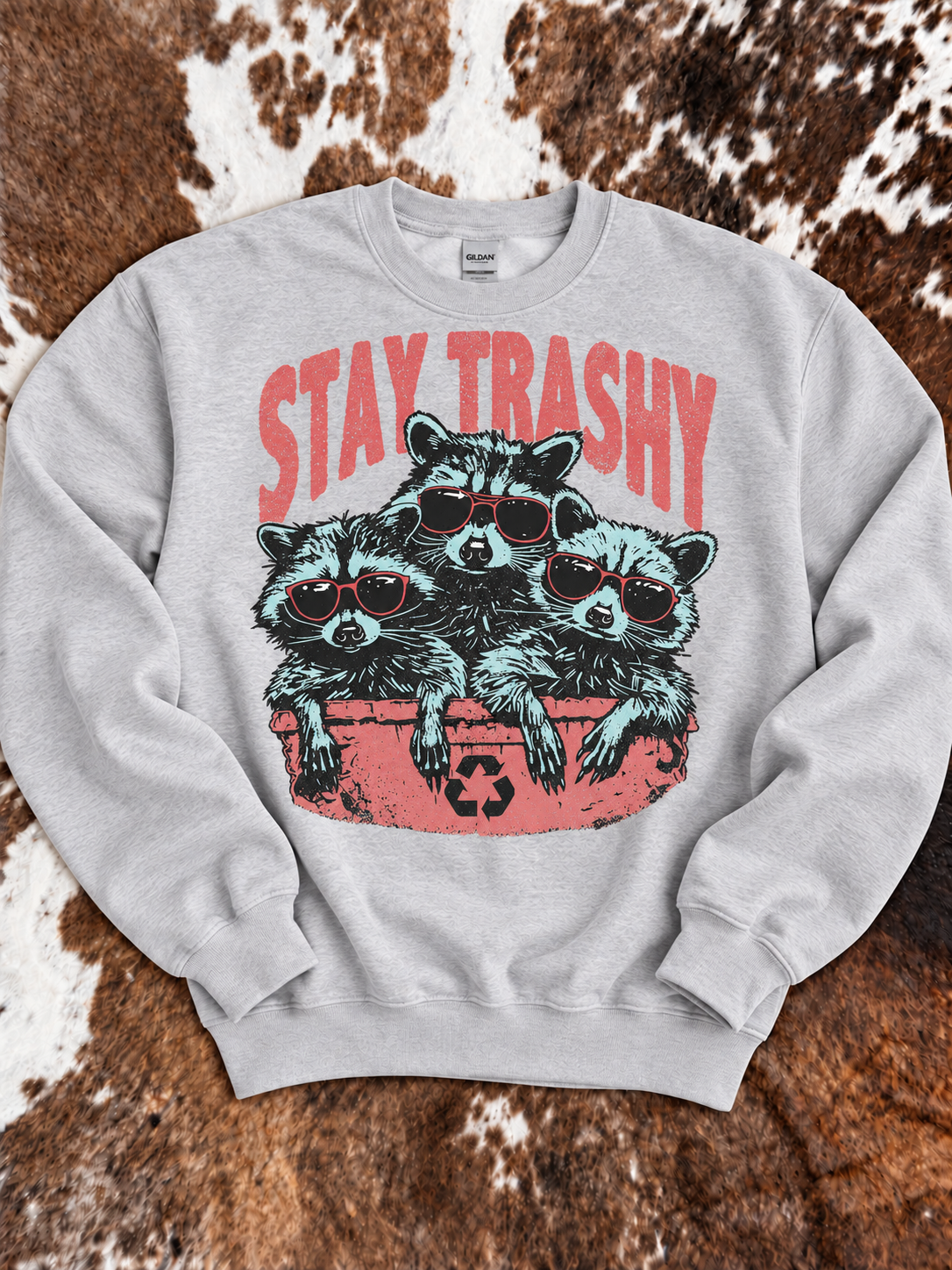 Stay Trashy Raccoon | Grey Crewneck Sweatshirt