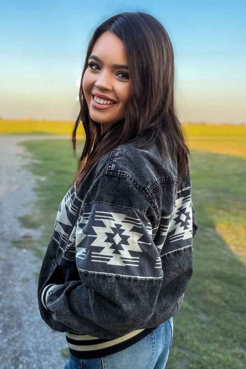 Renegade Nights Washed Black Western Bomber Jacket