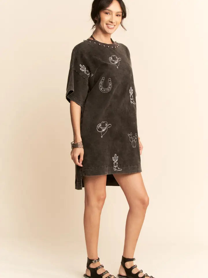 Midnight Rodeo Washed Western Tee Shirt Dress