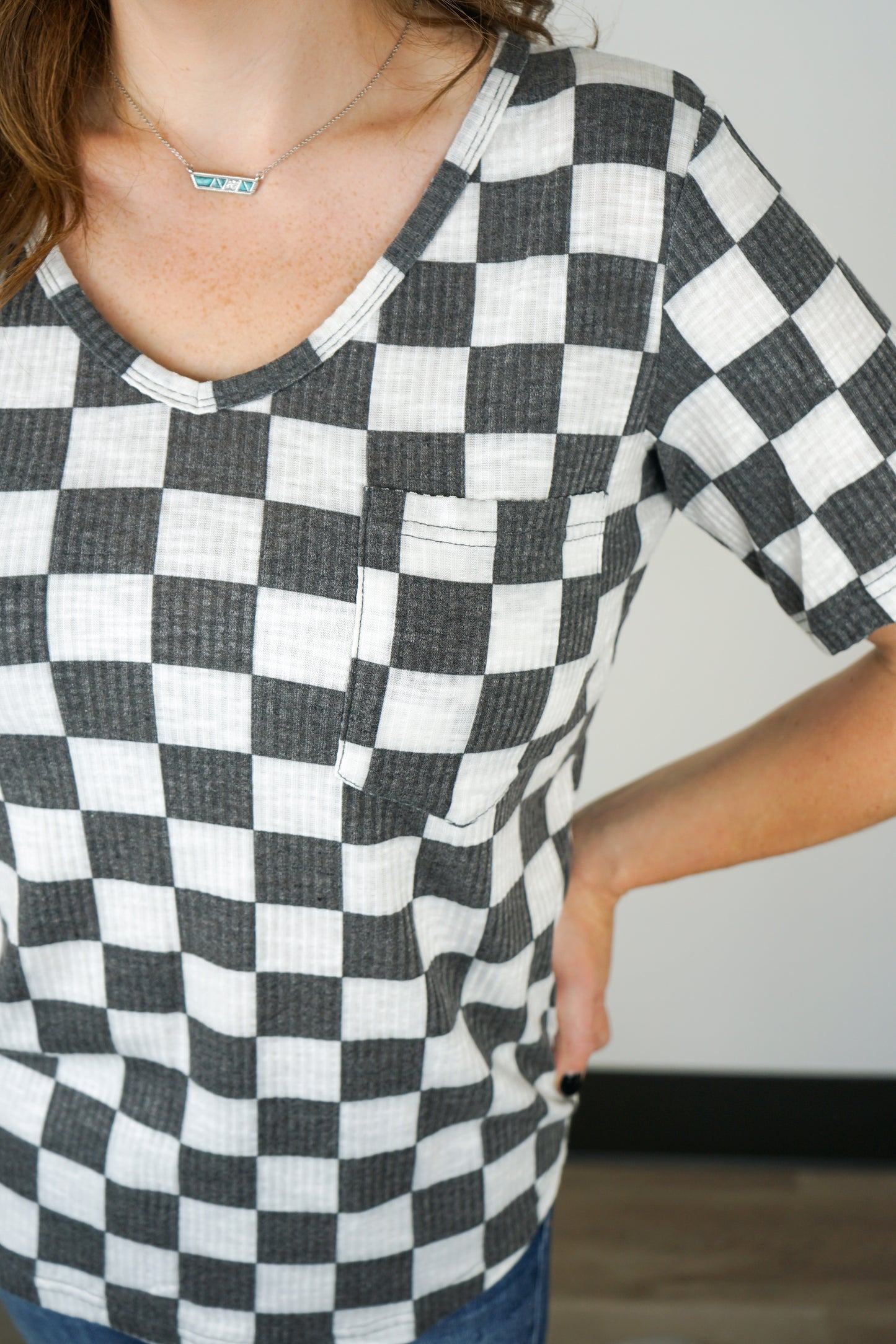 Super Soft Checkered V Neck