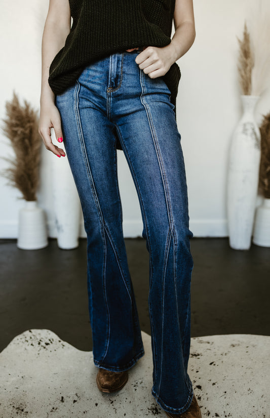 Andie High Rise Front Inseam Flare Risen Jeans