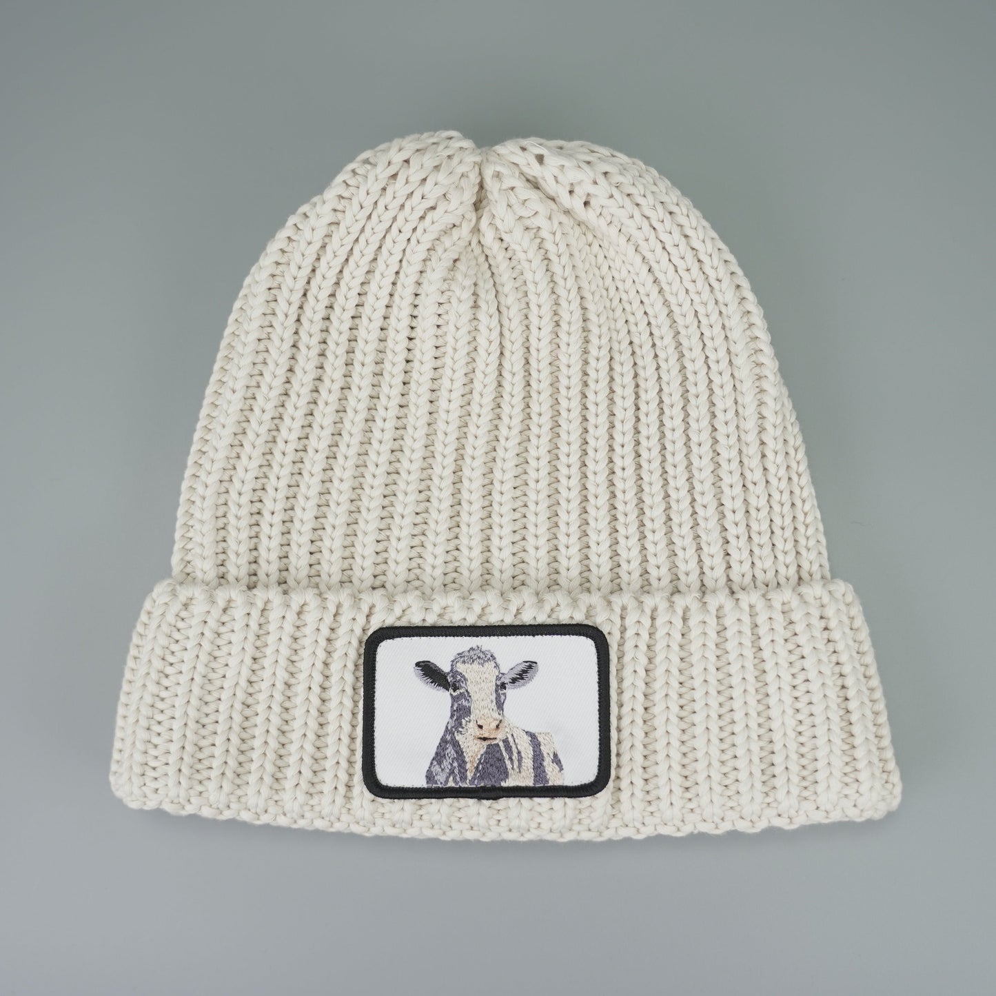 Cuffed Highland Cow Embroidered Patch Knit Beanie