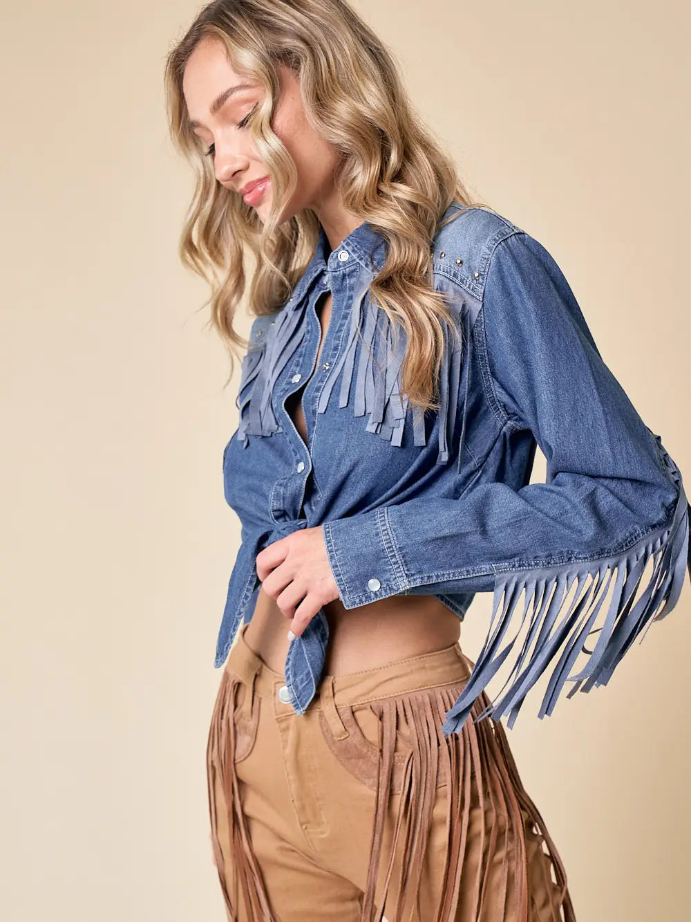 High Noon Fringe Denim Shirt