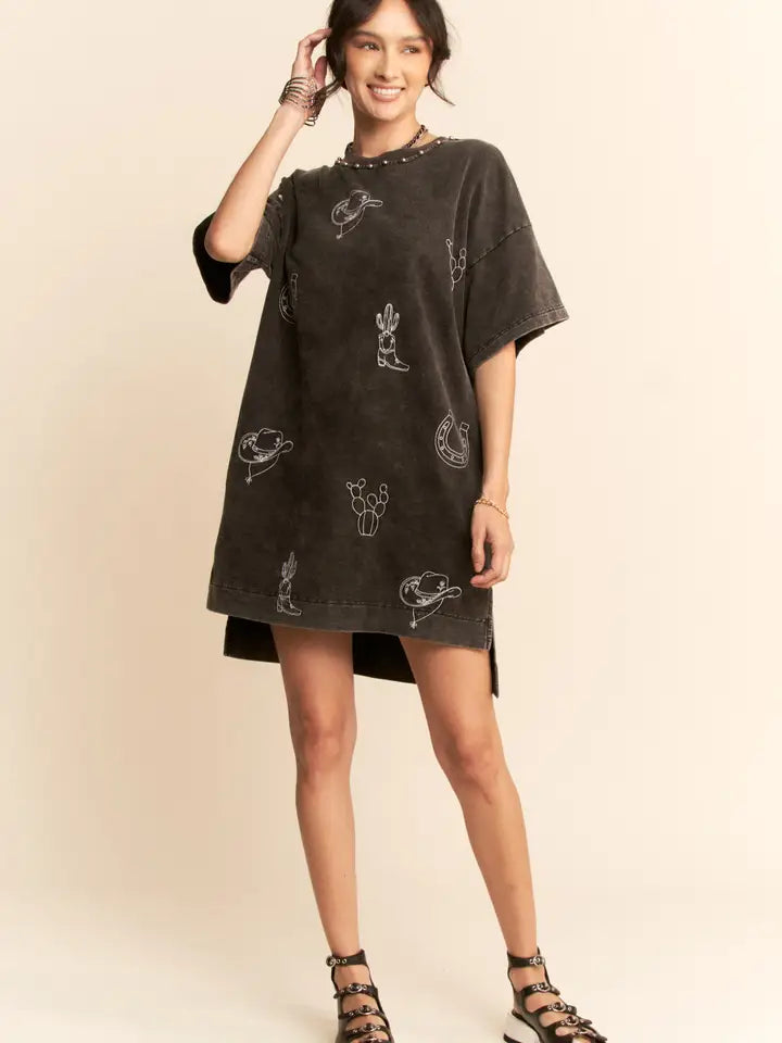 Midnight Rodeo Washed Western Tee Shirt Dress