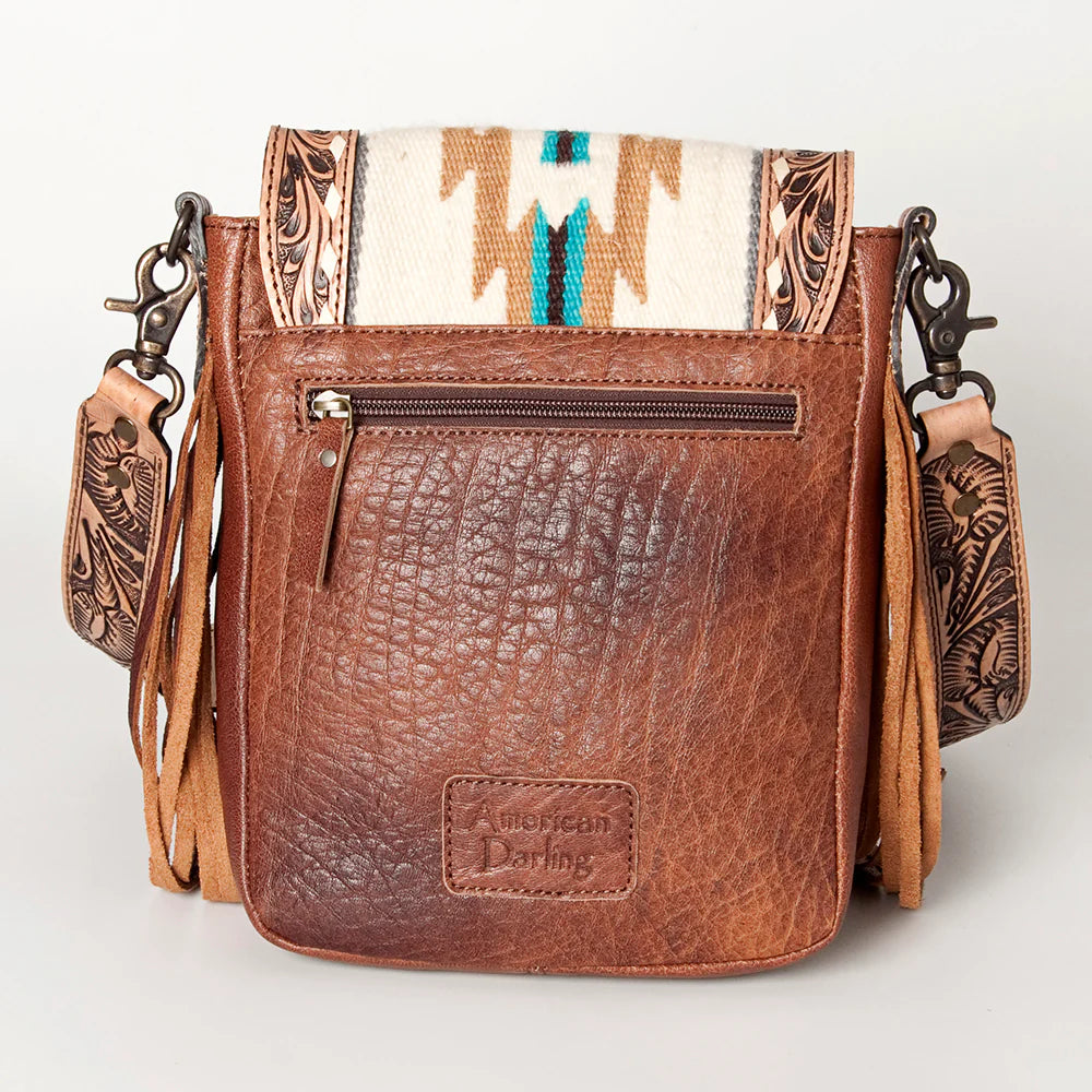 Western Hand-Tooled Leather and Hair-On Hide Crossbody with Turquoise Accent by American Darling