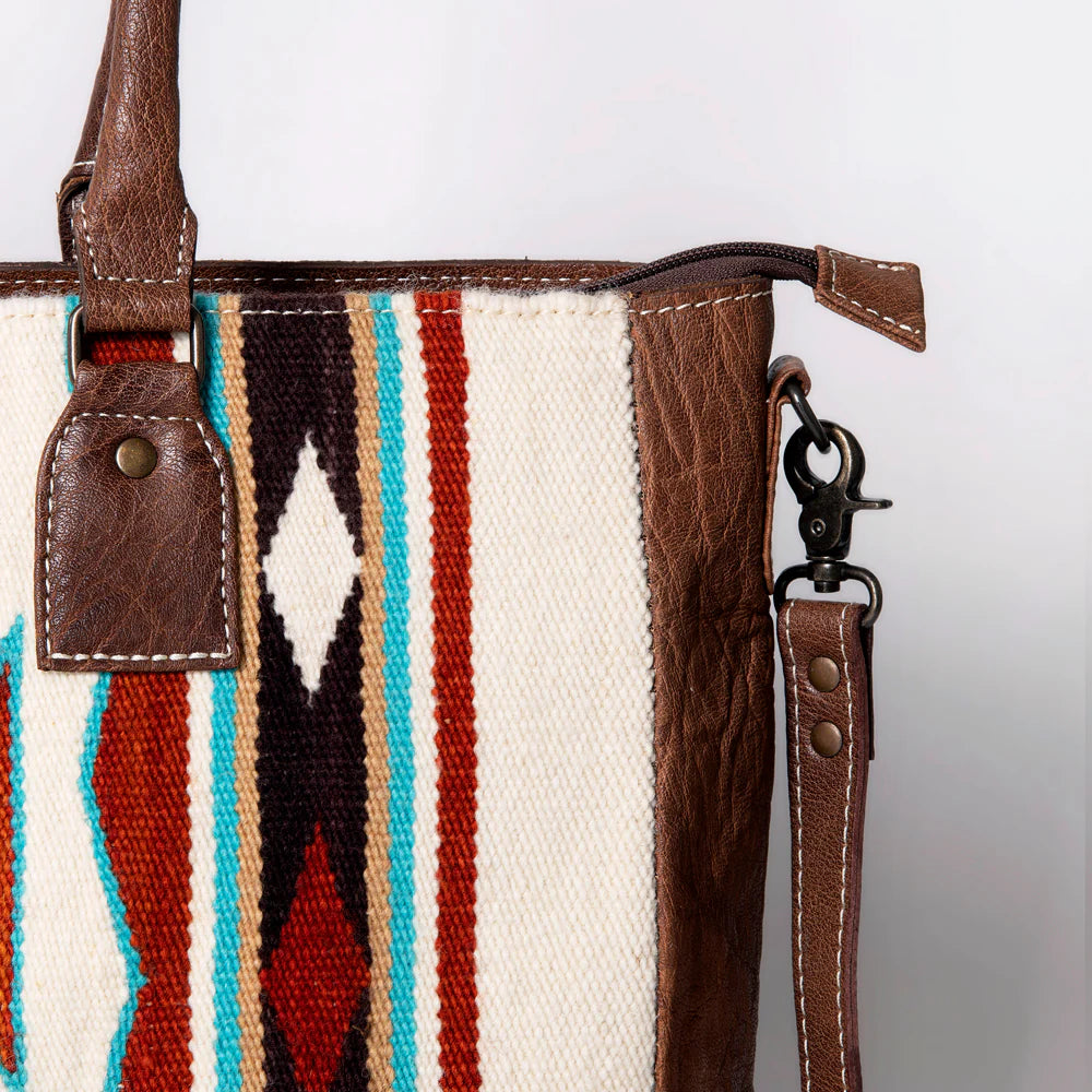 Southwestern Handwoven Wool Tote with Full Grain Leather Trim by American Darling