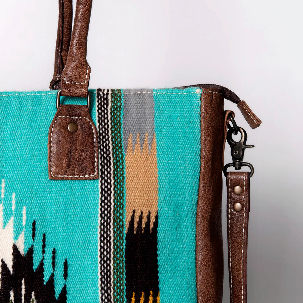 Southwestern Handwoven Wool Tote with Full Grain Leather Trim by American Darling