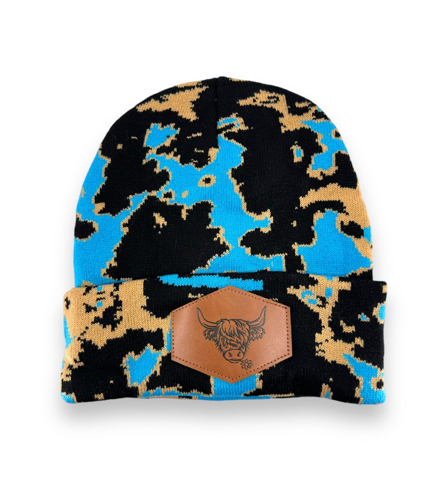 Blue Highland Cow Print Beanie