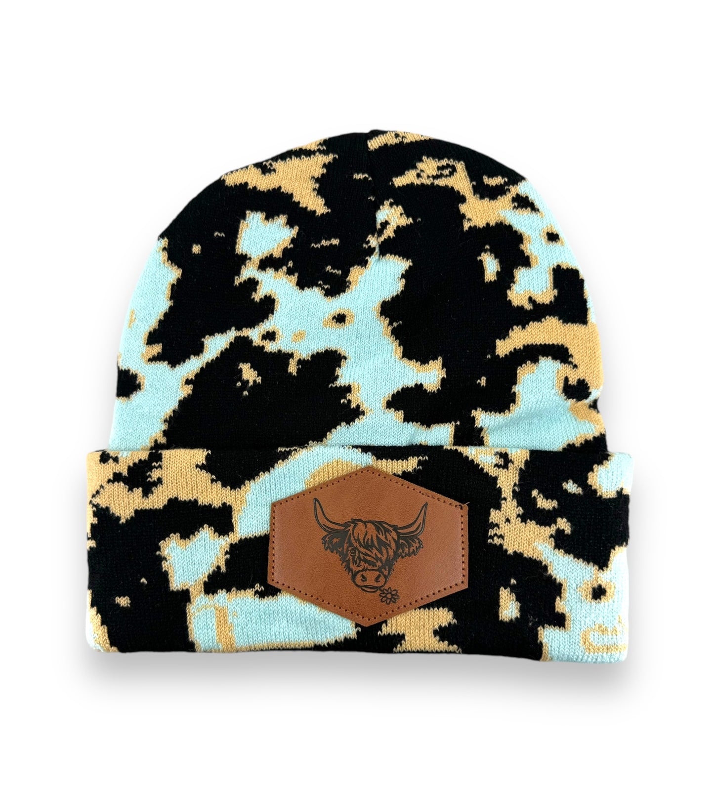 Blue Highland Cow Print Beanie