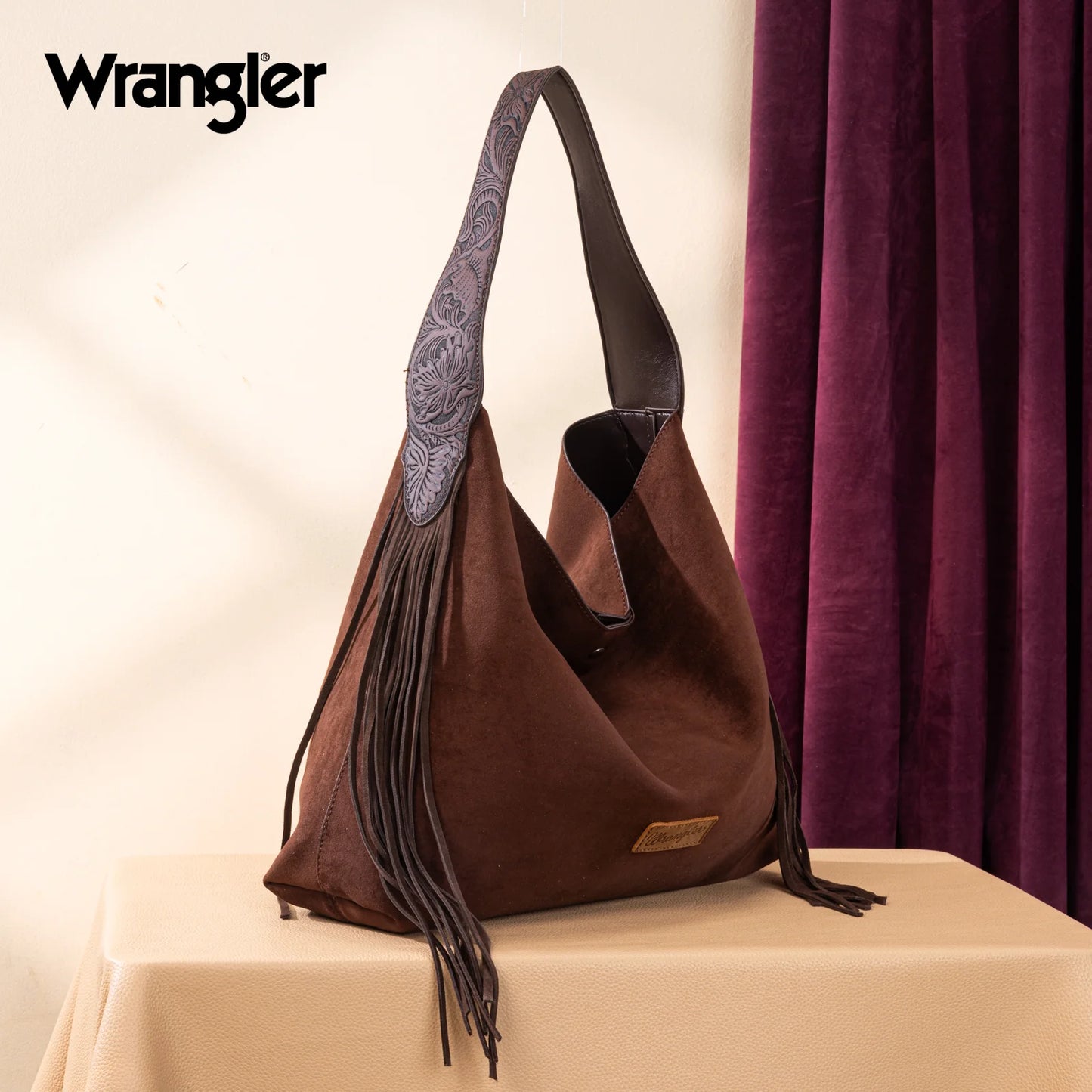 Wrangler Fringe Rustler Tooled Hobo Bag
