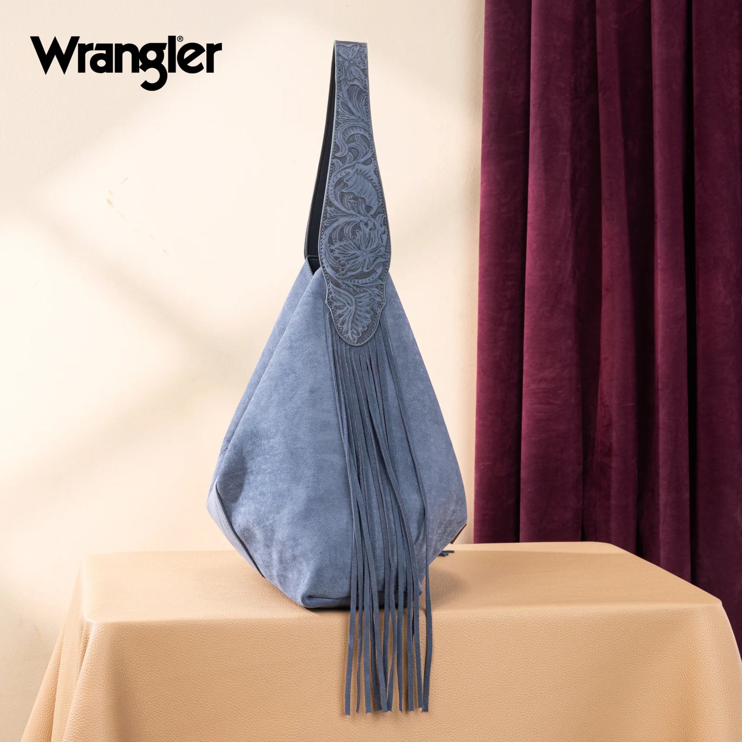Wrangler Fringe Rustler Tooled Hobo Bag