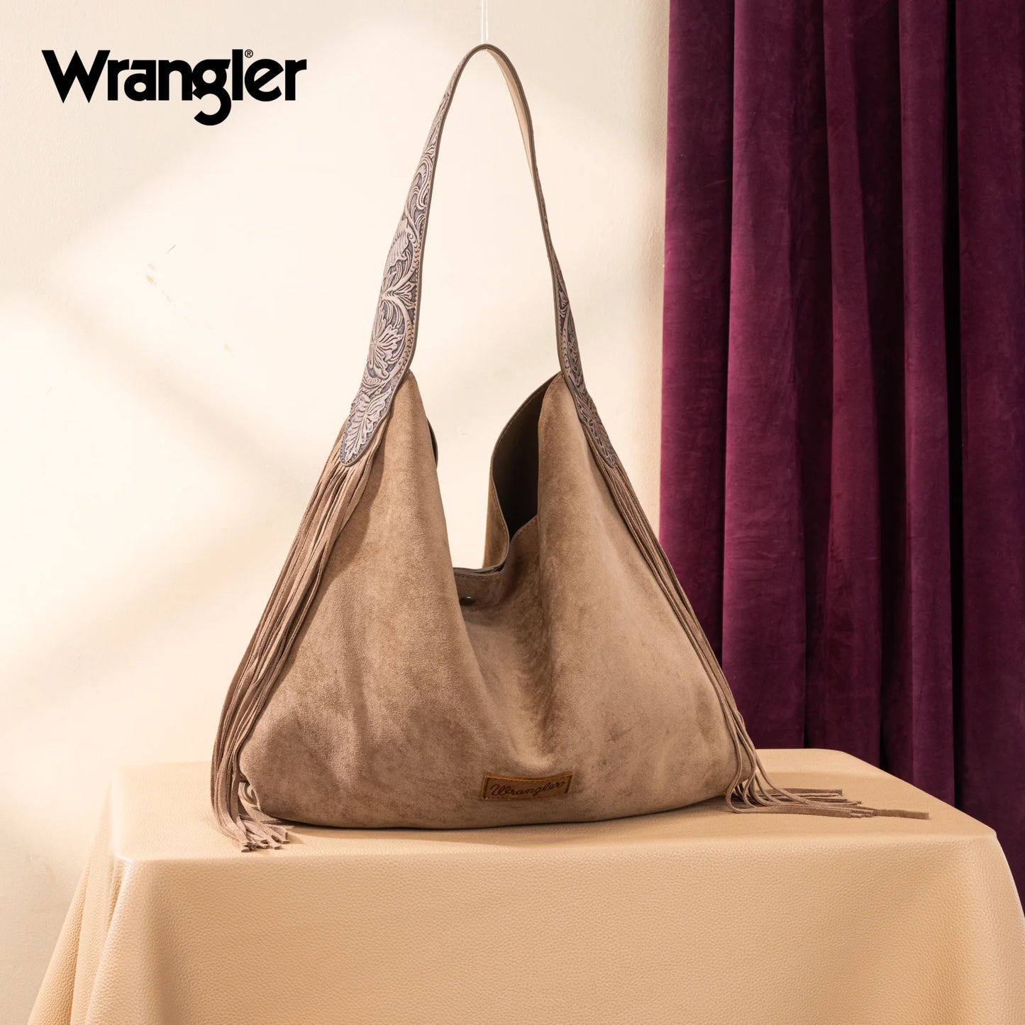 Wrangler Fringe Rustler Tooled Hobo Bag