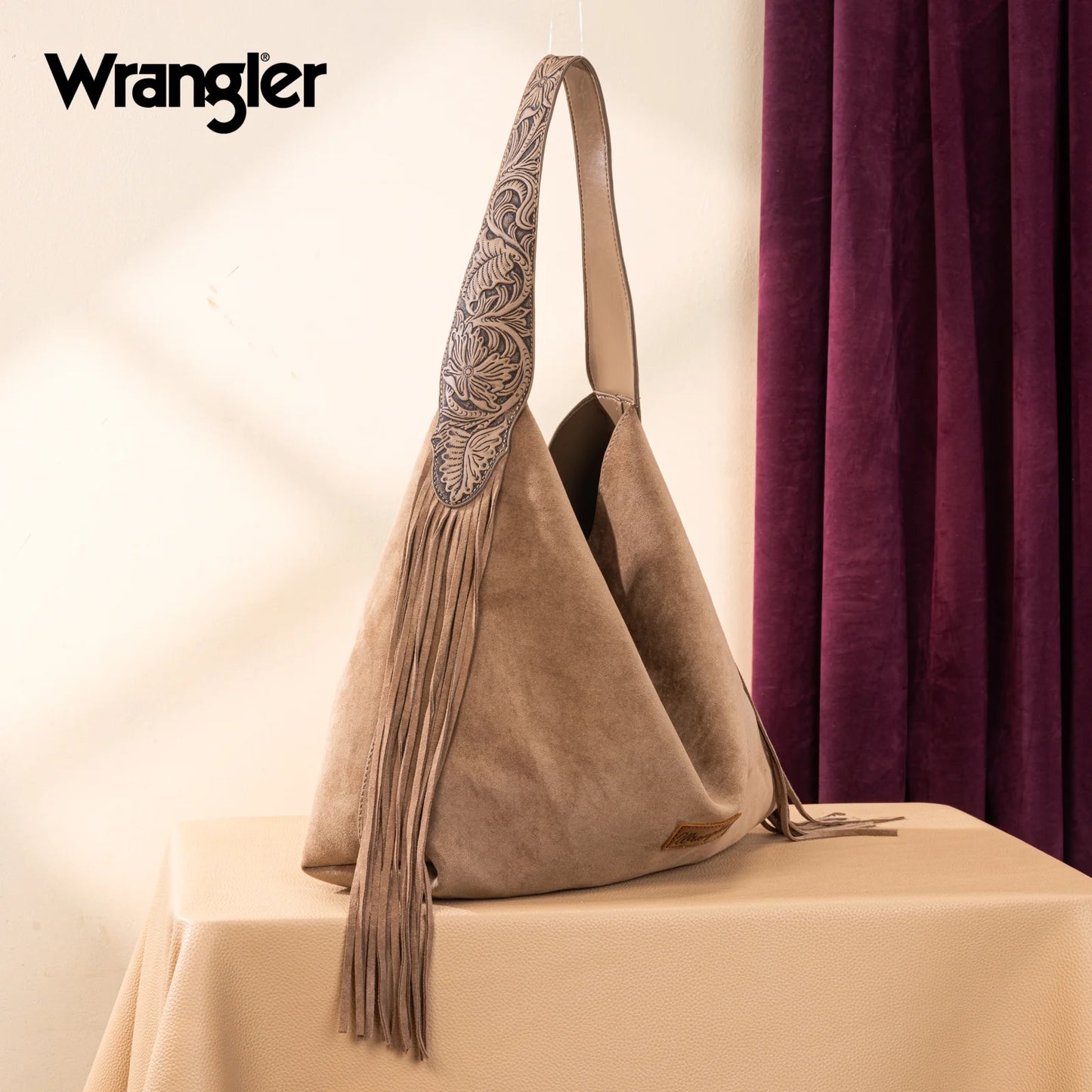 Wrangler Fringe Rustler Tooled Hobo Bag
