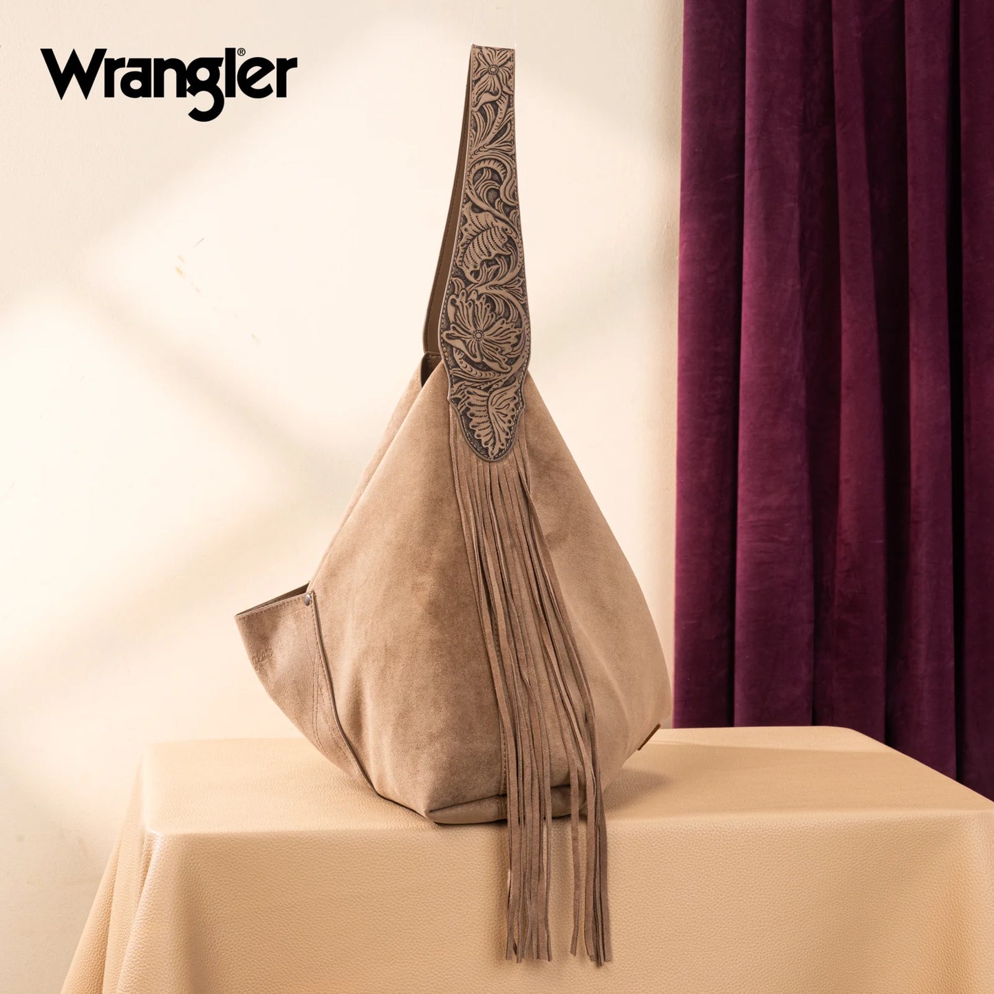 Wrangler Fringe Rustler Tooled Hobo Bag