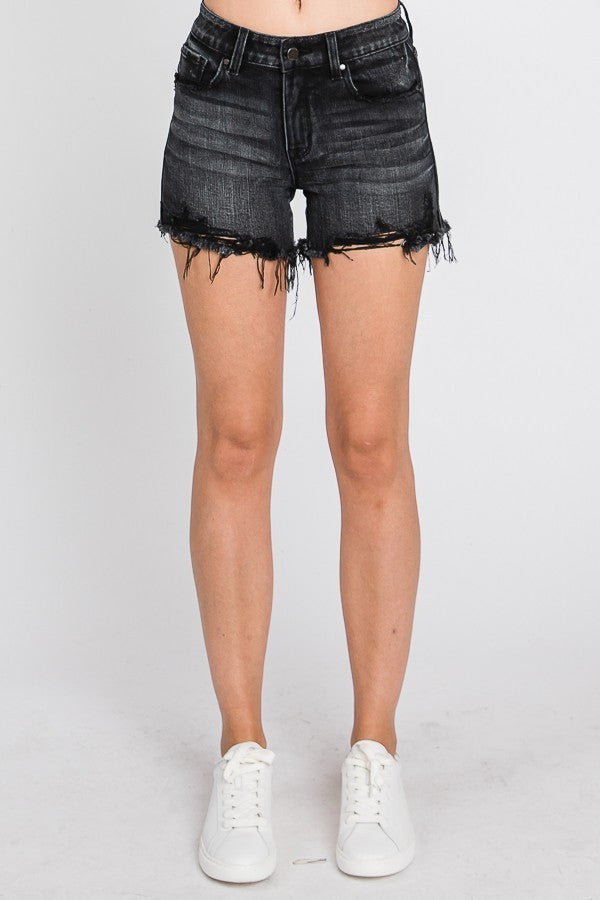 Woman's Black Distressed Cut Off Jean Shorts