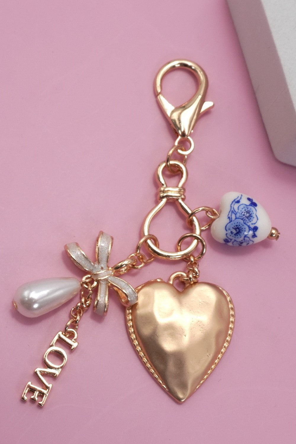 Heart and Bow Gold Bag Charm