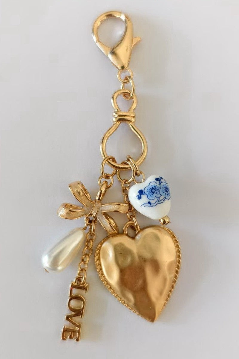 Heart and Bow Gold Bag Charm