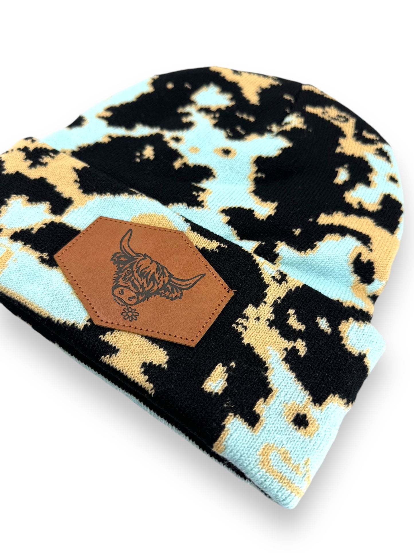 Blue Highland Cow Print Beanie