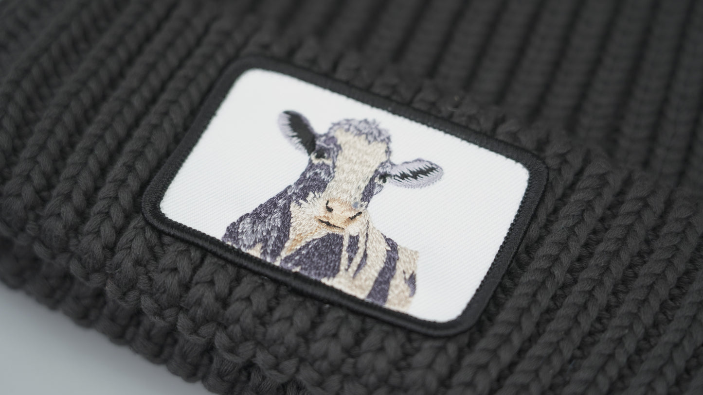 Cuffed Highland Cow Embroidered Patch Knit Beanie