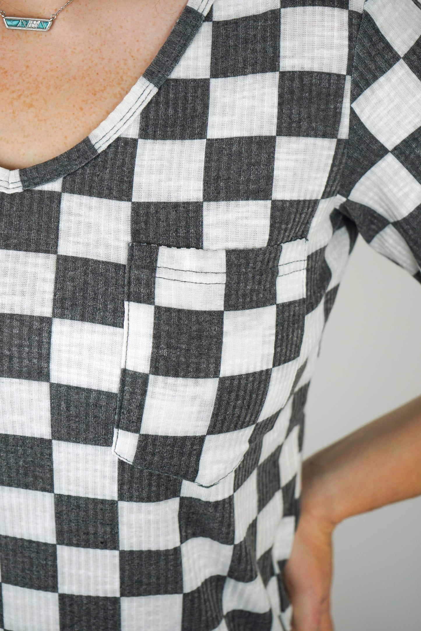 Super Soft Checkered V Neck