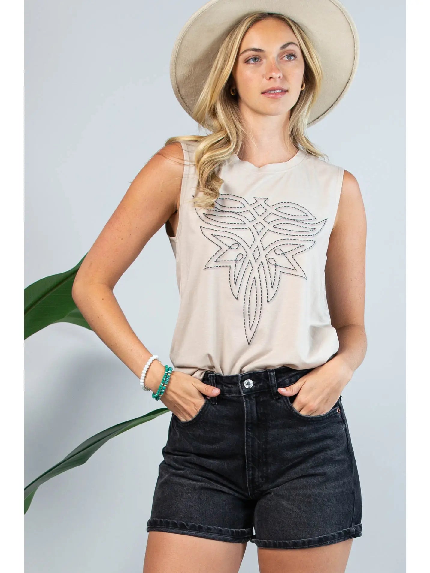 Desert Stitch Boot Graphic Sleeveless Tank