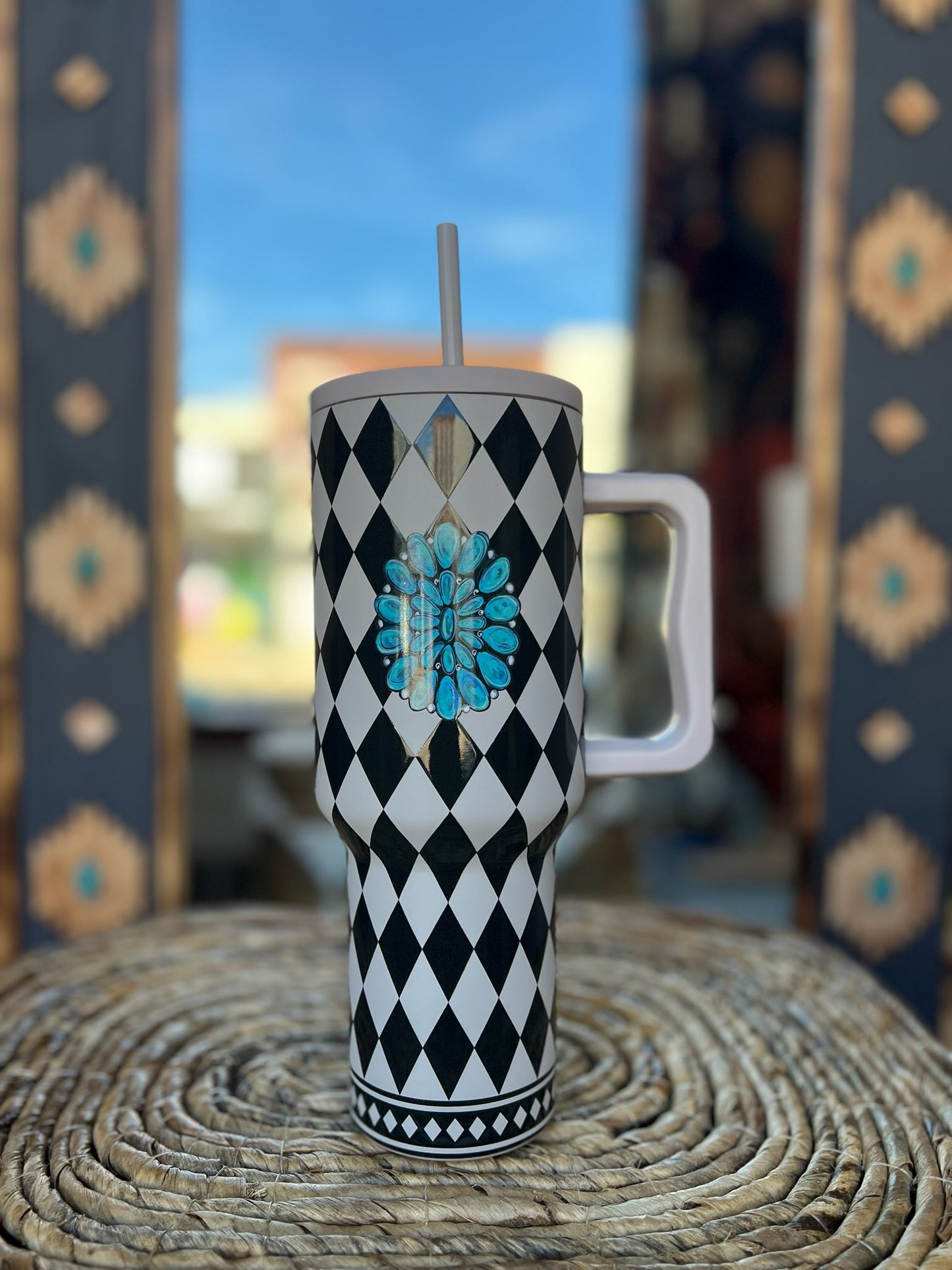 Checkered & Turquoise 40oz Tumbler
