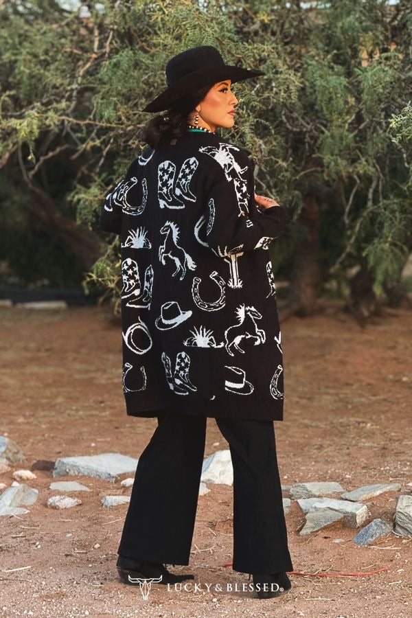 Wild West Cozy Oversized Cardigan – Black & White